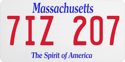 MA license plate 7IZ207