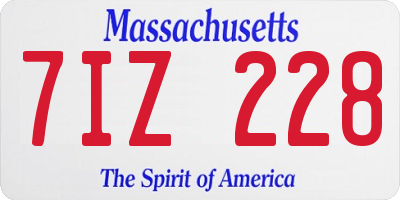 MA license plate 7IZ228