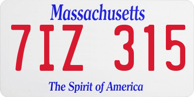 MA license plate 7IZ315