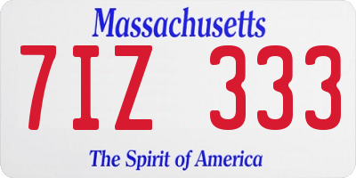 MA license plate 7IZ333