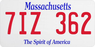 MA license plate 7IZ362