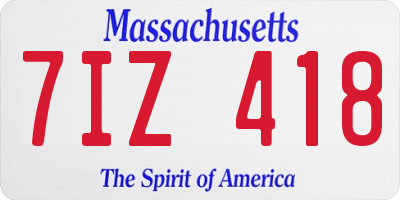 MA license plate 7IZ418