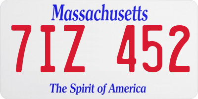 MA license plate 7IZ452