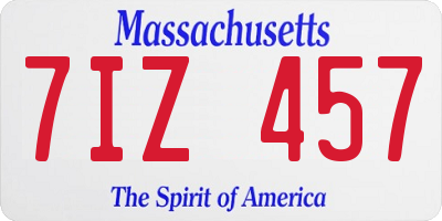 MA license plate 7IZ457