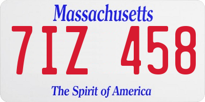 MA license plate 7IZ458