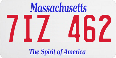 MA license plate 7IZ462