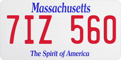 MA license plate 7IZ560
