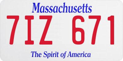 MA license plate 7IZ671