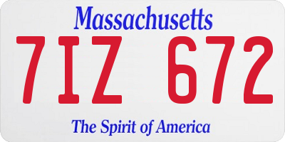 MA license plate 7IZ672