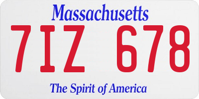 MA license plate 7IZ678