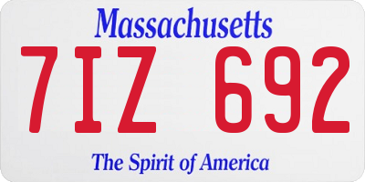 MA license plate 7IZ692
