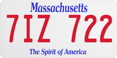 MA license plate 7IZ722