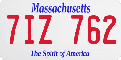 MA license plate 7IZ762