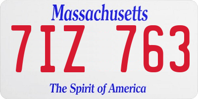 MA license plate 7IZ763