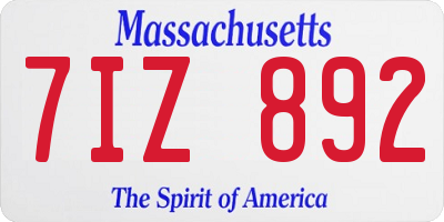 MA license plate 7IZ892