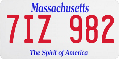 MA license plate 7IZ982