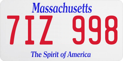 MA license plate 7IZ998
