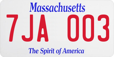 MA license plate 7JA003