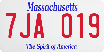 MA license plate 7JA019