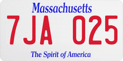 MA license plate 7JA025