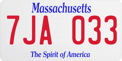 MA license plate 7JA033