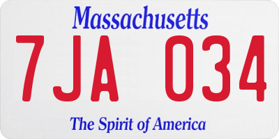 MA license plate 7JA034