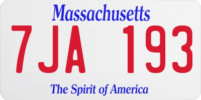 MA license plate 7JA193