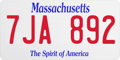 MA license plate 7JA892