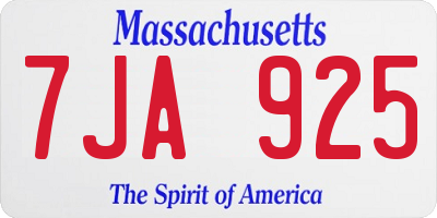 MA license plate 7JA925