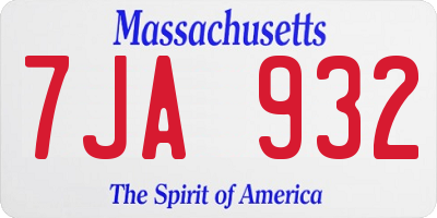 MA license plate 7JA932