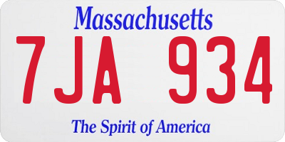 MA license plate 7JA934