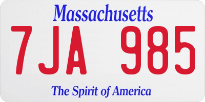 MA license plate 7JA985