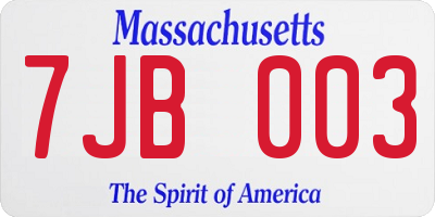 MA license plate 7JB003