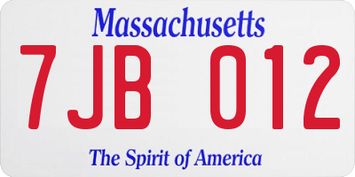 MA license plate 7JB012
