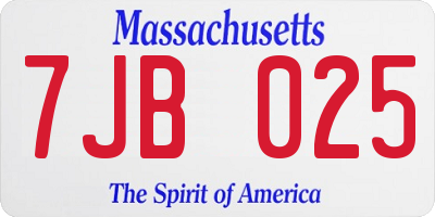 MA license plate 7JB025