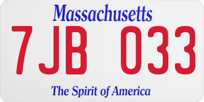 MA license plate 7JB033