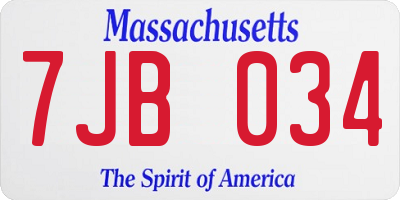 MA license plate 7JB034