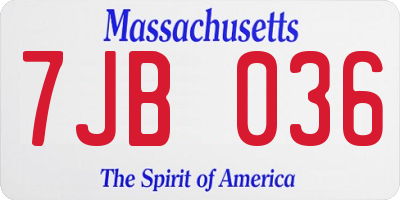 MA license plate 7JB036