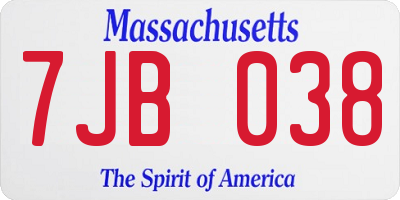 MA license plate 7JB038