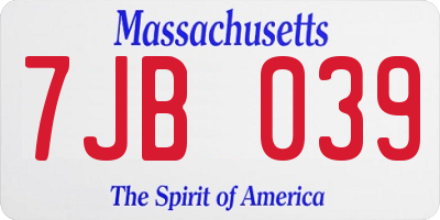 MA license plate 7JB039