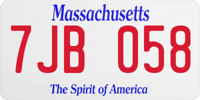 MA license plate 7JB058