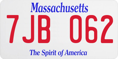 MA license plate 7JB062