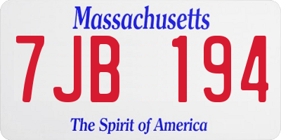 MA license plate 7JB194