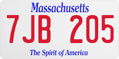 MA license plate 7JB205