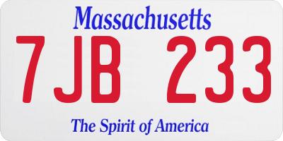 MA license plate 7JB233