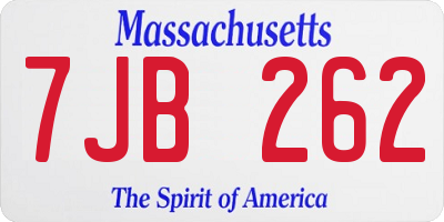 MA license plate 7JB262