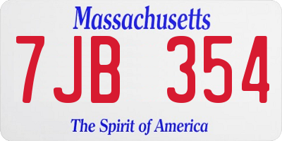 MA license plate 7JB354