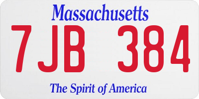 MA license plate 7JB384