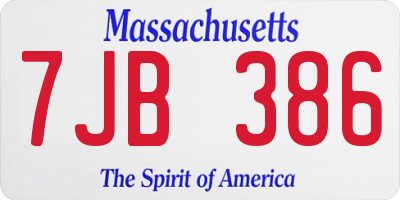 MA license plate 7JB386