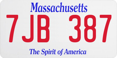 MA license plate 7JB387